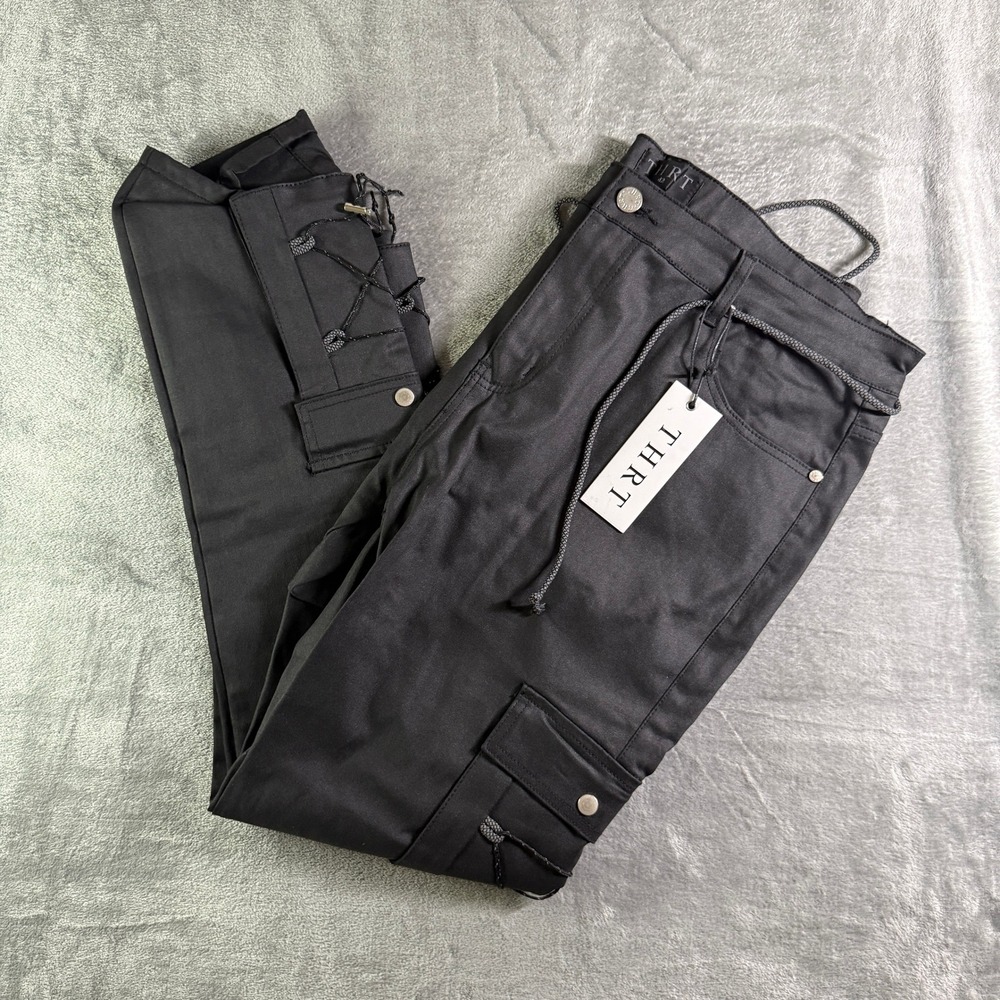 THRT Pants Lace Up Accents Black Utility Style Streetwear Size 42